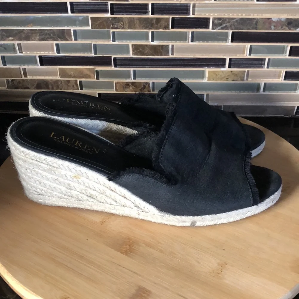 Ralph Lauren Carlynda linen espadrille wedges women’s‎ size 9.5